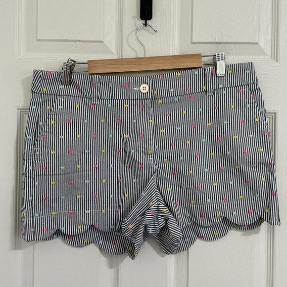 Crown & Ivy Shelby Shorts Womens 12 Gray Scalloped Polka Dots Stripes Colorful - Picture 1 of 10